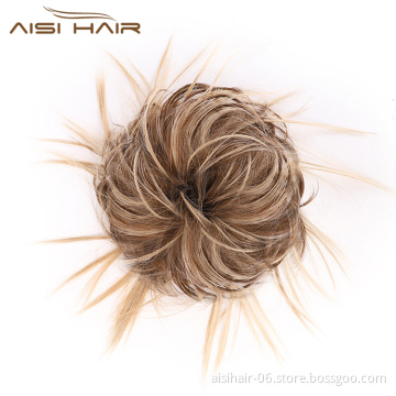 Aisi Hair Mixed Brown Blonde Chignon Curly Bun Pad Chignon Elastic Band Ribbon Ponytail Rope Rubber Hair Extension For Women